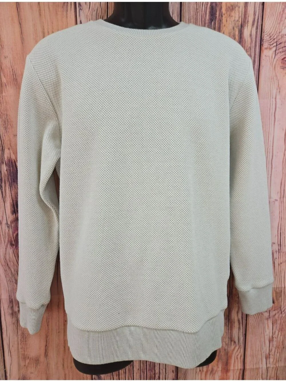 Zara Mens Ribbed Crewneck Knit Sweater Light Beige Medium Textured